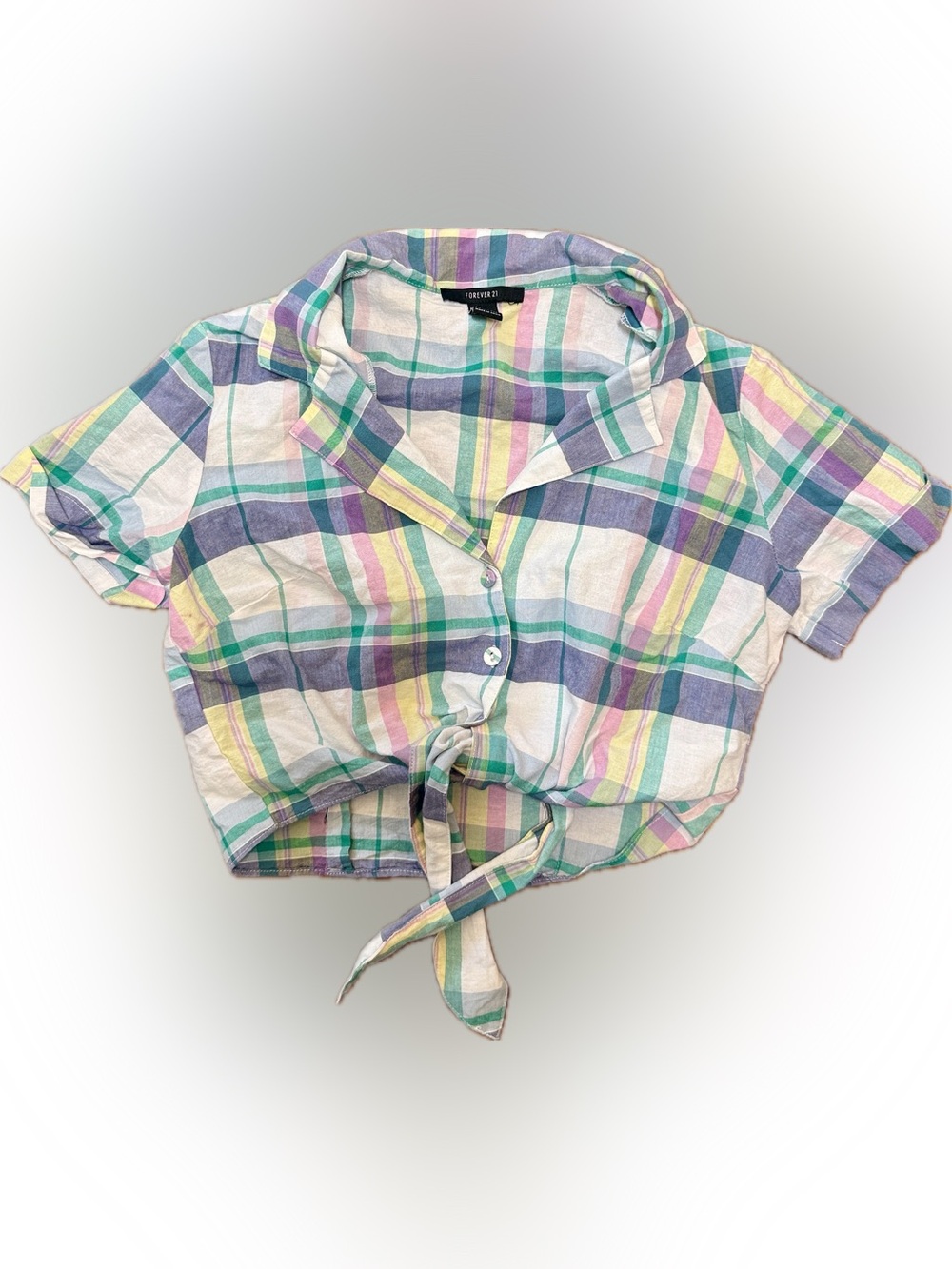 Forever 21 Tie-Front Plaid in Pastel Multicolor S